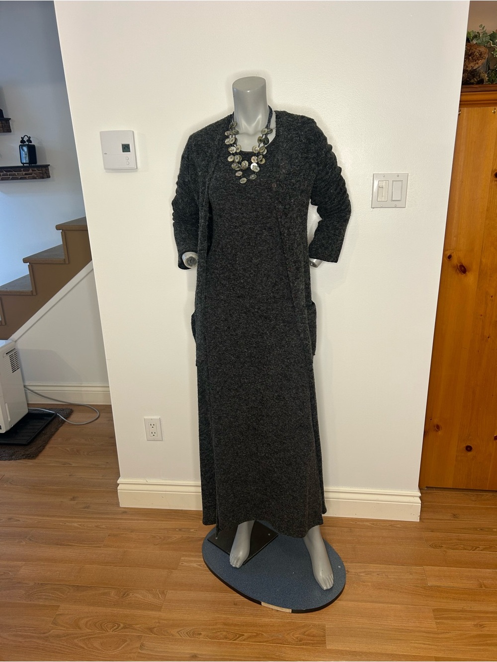 Cozy Charcoal Maxi Sweater Dress with Long Sleeves